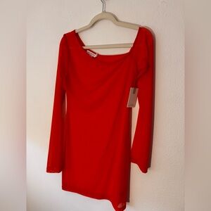 Good American Red Orange  Long-Sleeve Scoop Neck Dress cover up
